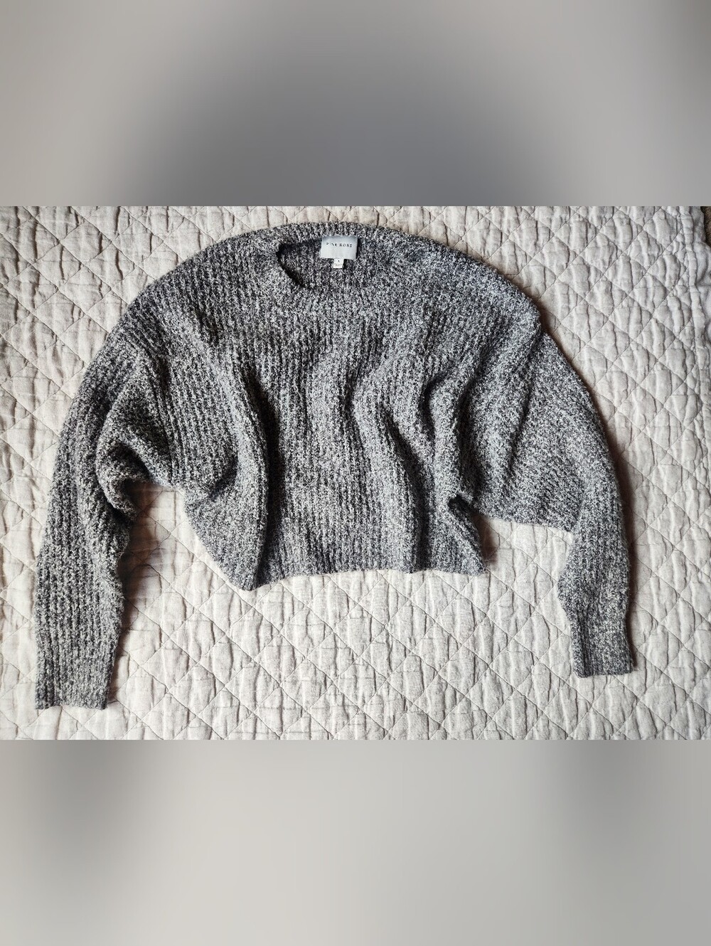 Pink Rose Heather Gray Cozy Crew Neck Cropped Sweater
